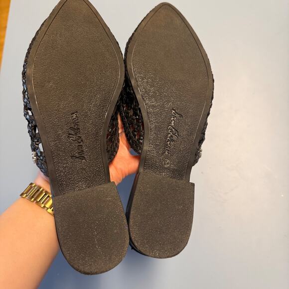 Sam Edelman Woven Black Leather Clara Mules Slip-On Flats Sz 8.5 - Picture 11 of 13